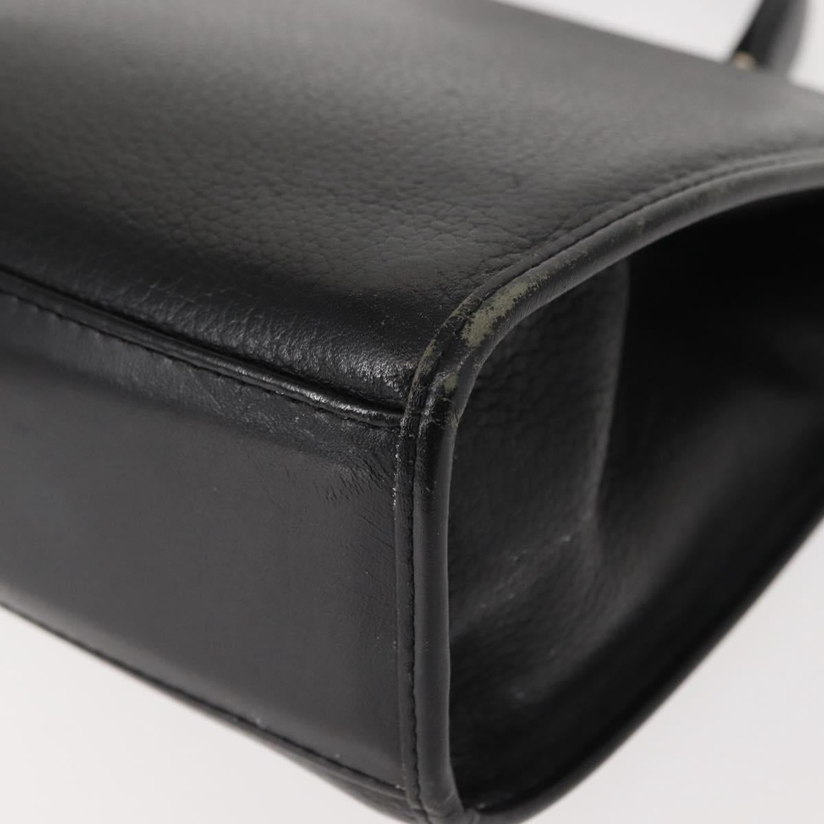 Burberrys Hand Bag Leather Black Gold Auth bs30344