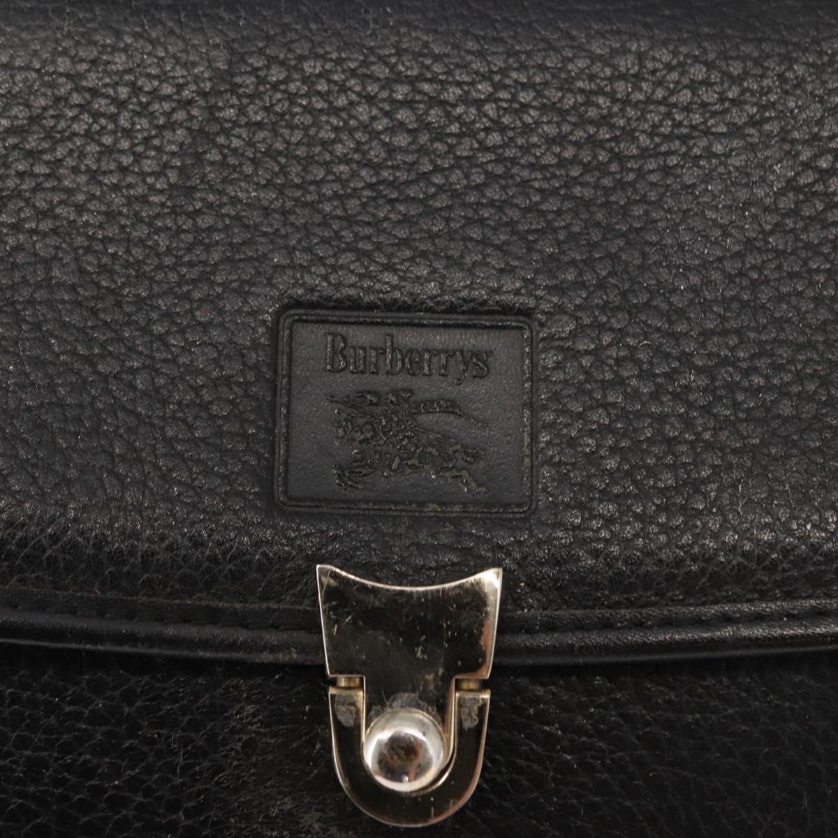 Burberrys Hand Bag Leather Black Gold Auth bs30344