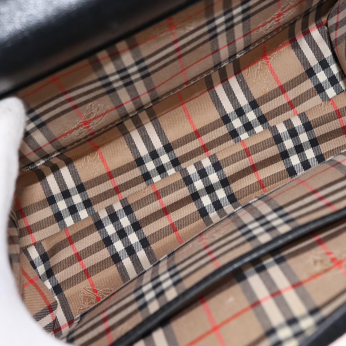 Burberrys Hand Bag Leather Black Gold Auth bs30344