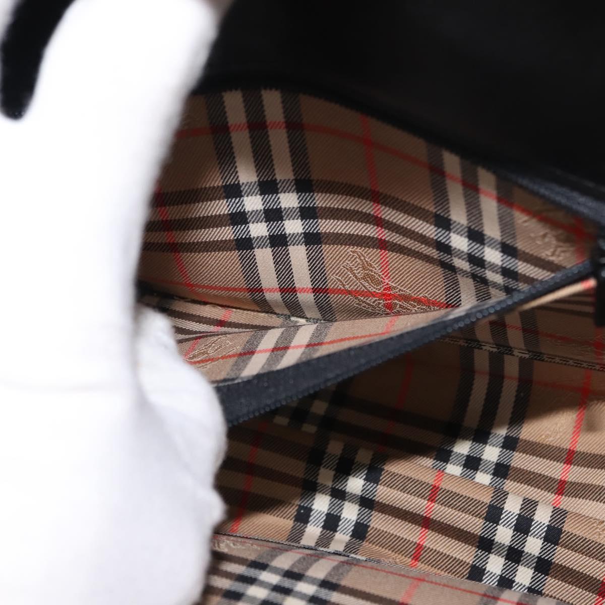 Burberrys Hand Bag Leather Black Gold Auth bs30344