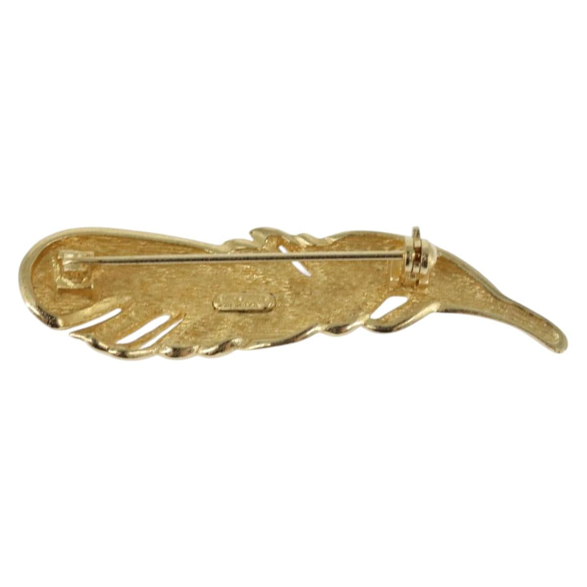 Christian Dior Feather Brooch metal Gold Auth bs30359