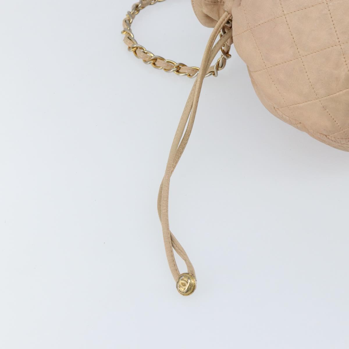 CHANEL Matelasse Chain Shoulder Bag Lamb Skin Pink Gold CC Auth bs30362