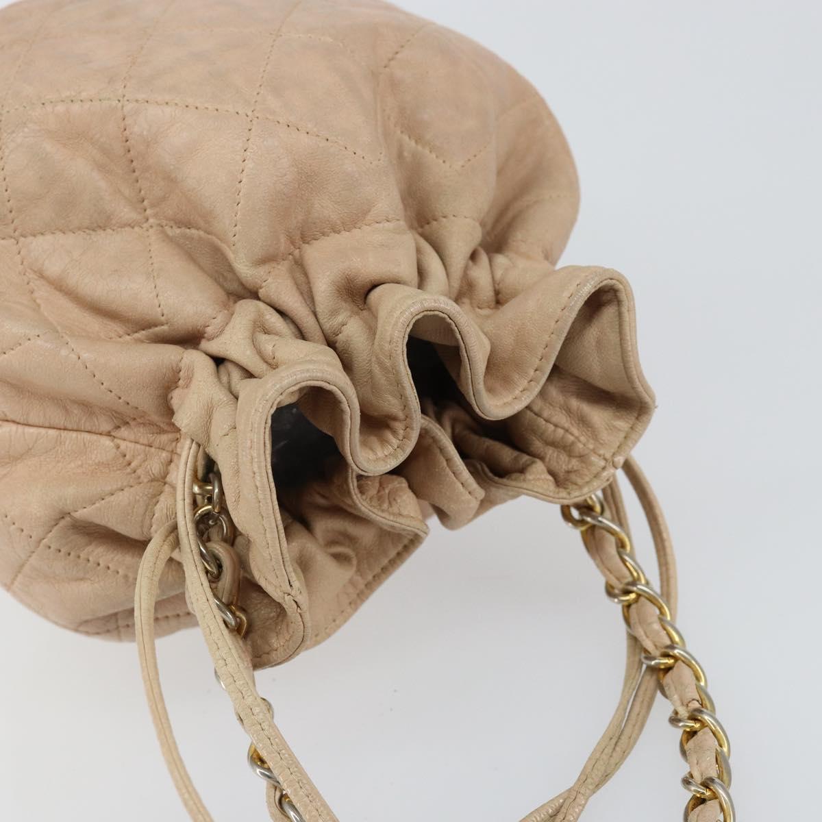 CHANEL Matelasse Chain Shoulder Bag Lamb Skin Pink Gold CC Auth bs30362