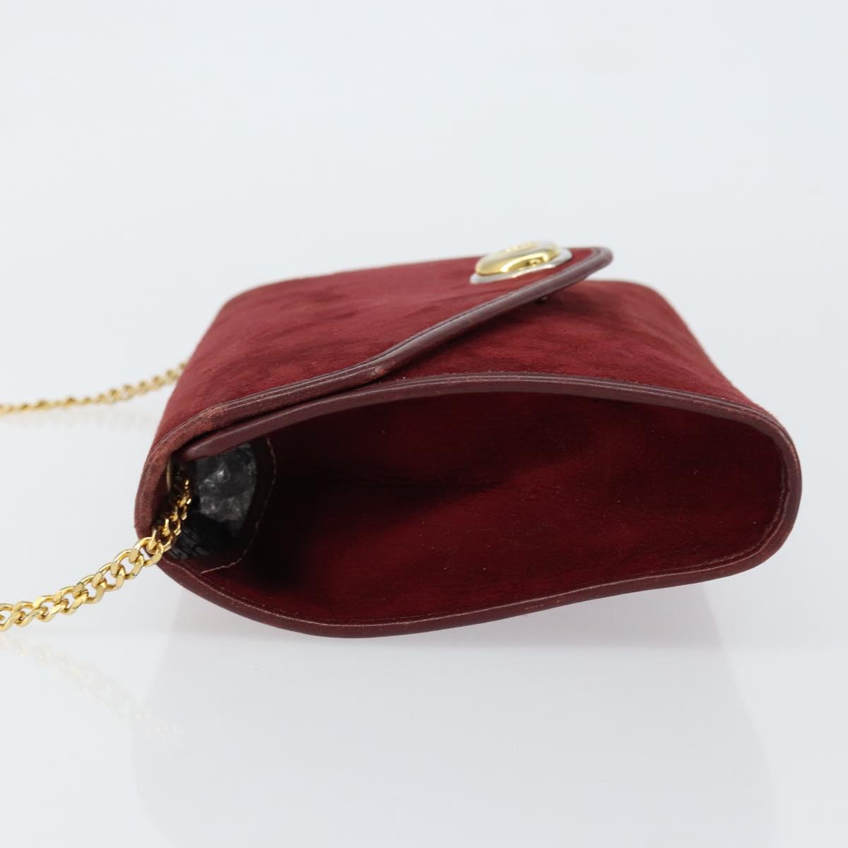 Christian Dior Chain Shoulder Bag Suede Bordeaux Gold Auth bs30368