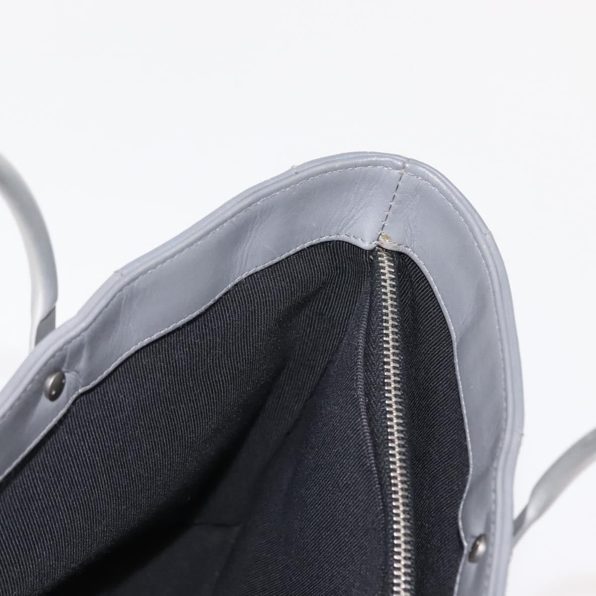 CHANEL Choco Bar Hand Bag Lamb Skin Gray Silver CC Auth bs30369