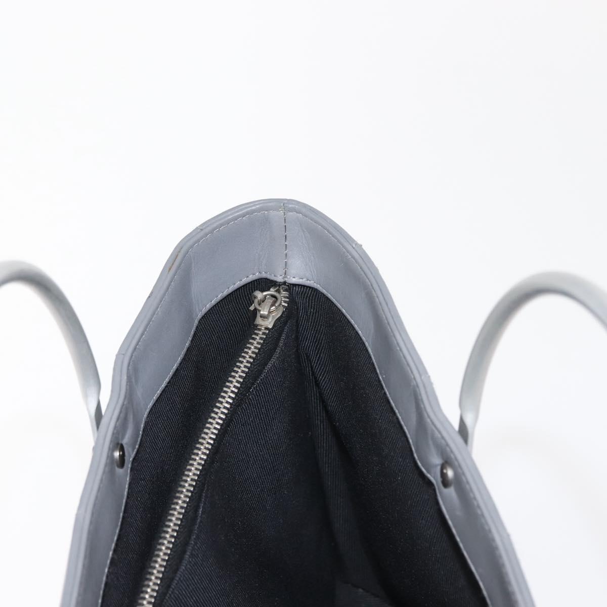 CHANEL Choco Bar Hand Bag Lamb Skin Gray Silver CC Auth bs30369