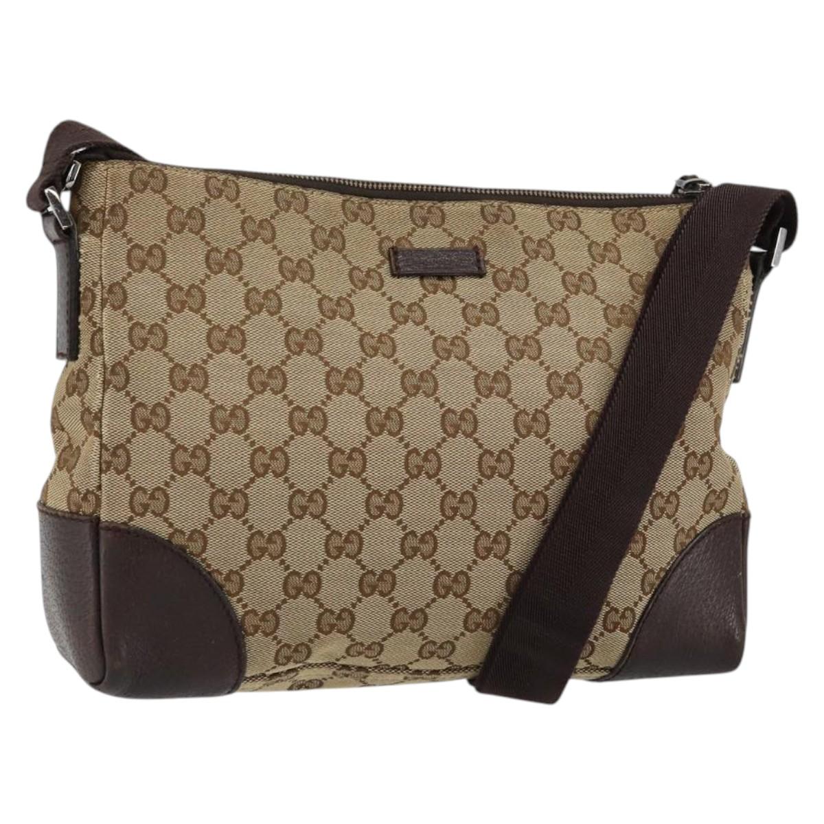 GUCCI GG Canvas Shoulder Bag Beige Silver 114273 Auth bs30370