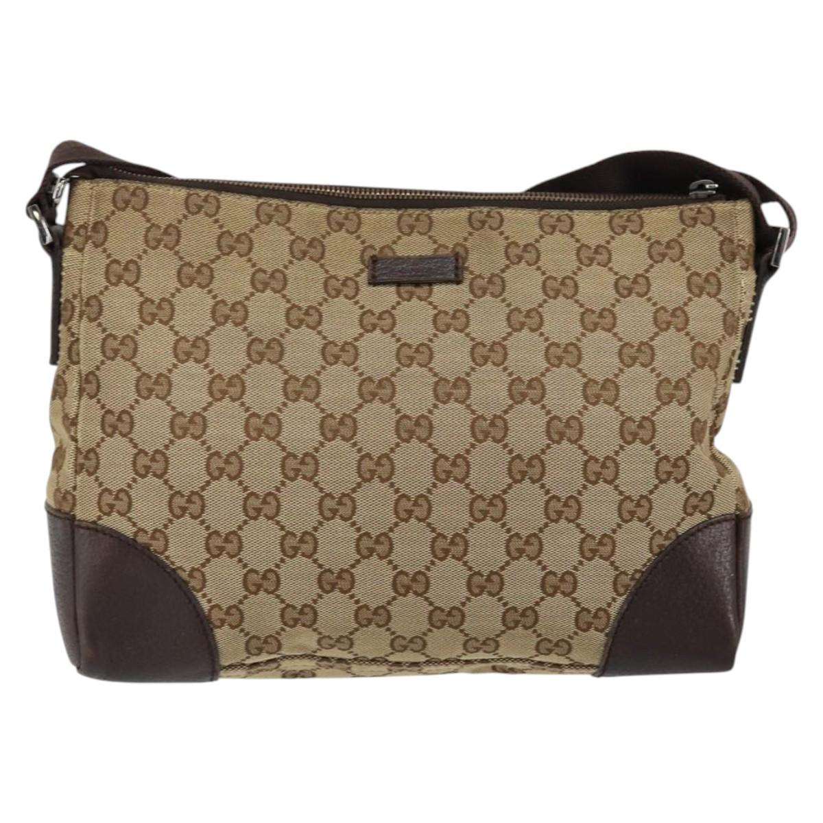GUCCI GG Canvas Shoulder Bag Beige Silver 114273 Auth bs30370