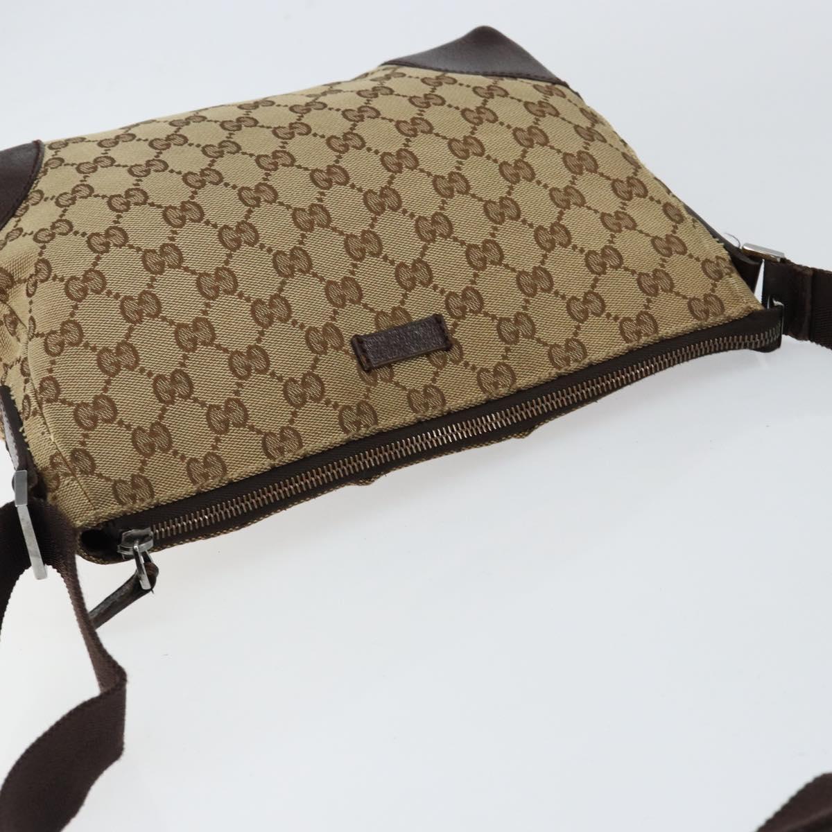 GUCCI GG Canvas Shoulder Bag Beige Silver 114273 Auth bs30370