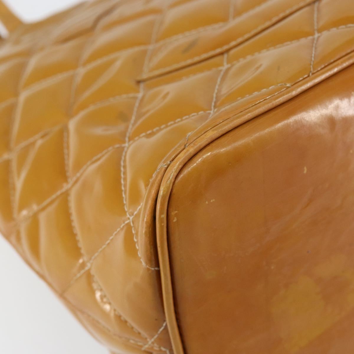 CHANEL Matelasse COCO Mark Tote Bag Patent leather Yellow Gold CC Auth bs30372