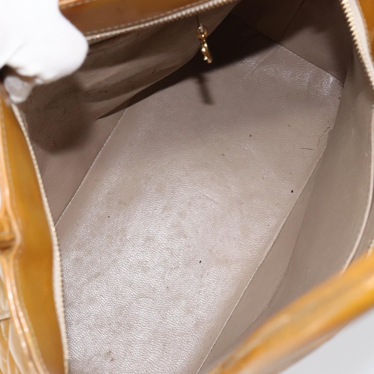 CHANEL Matelasse COCO Mark Tote Bag Patent leather Yellow Gold CC Auth bs30372