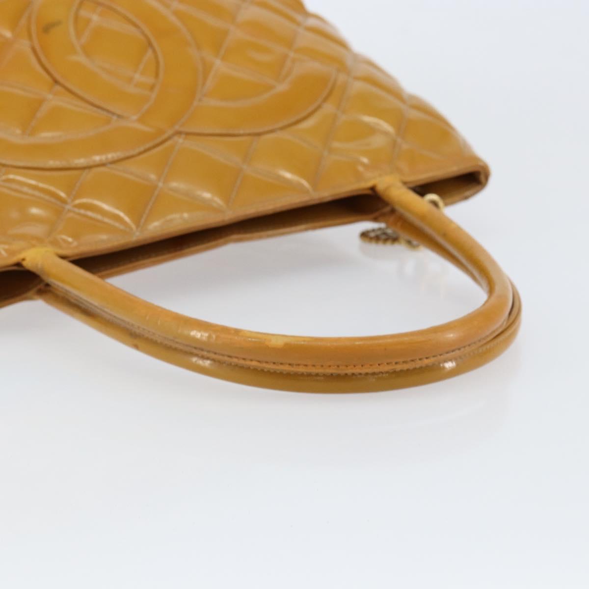 CHANEL Matelasse COCO Mark Tote Bag Patent leather Yellow Gold CC Auth bs30372