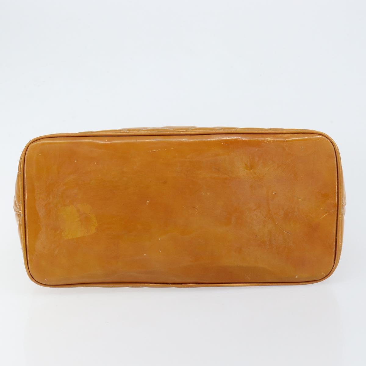 CHANEL Matelasse COCO Mark Tote Bag Patent leather Yellow Gold CC Auth bs30372