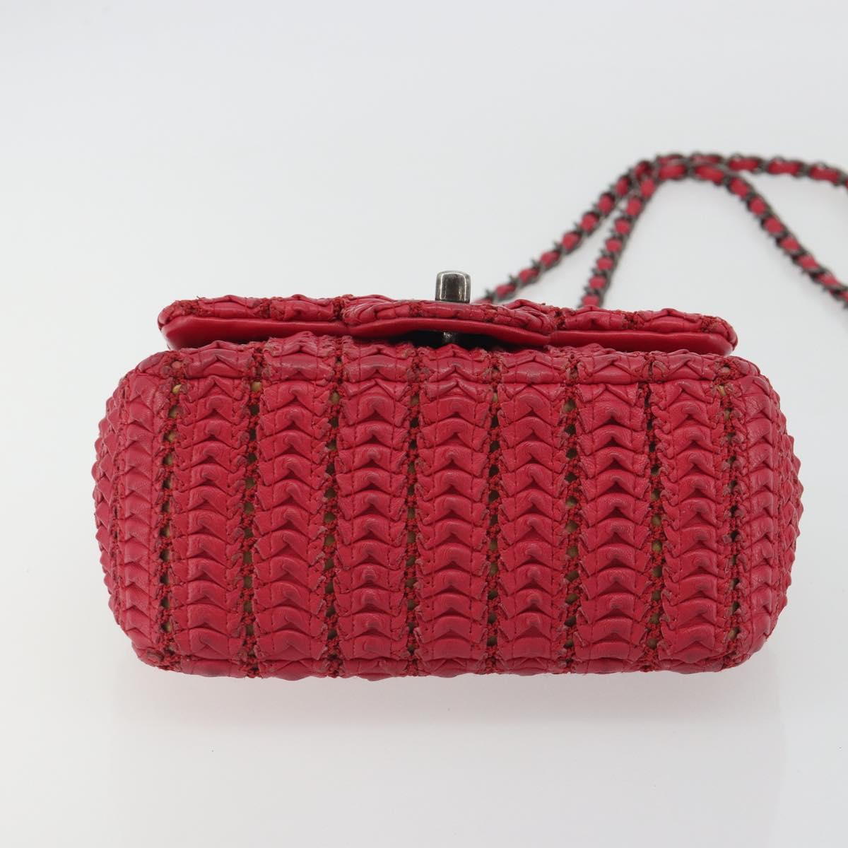 CHANEL Cloche Turn Lock Chain Flap Bag Lamb Skin Red Silver CC Auth bs30375