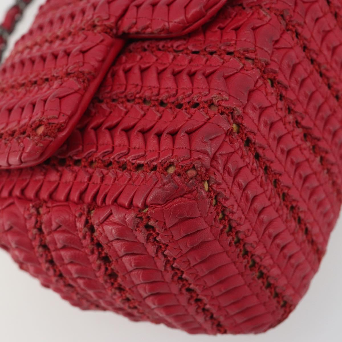 CHANEL Cloche Turn Lock Chain Flap Bag Lamb Skin Red Silver CC Auth bs30375
