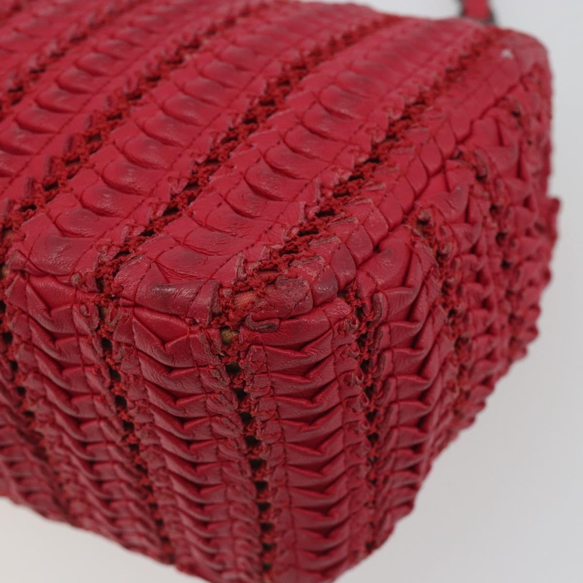 CHANEL Cloche Turn Lock Chain Flap Bag Lamb Skin Red Silver CC Auth bs30375