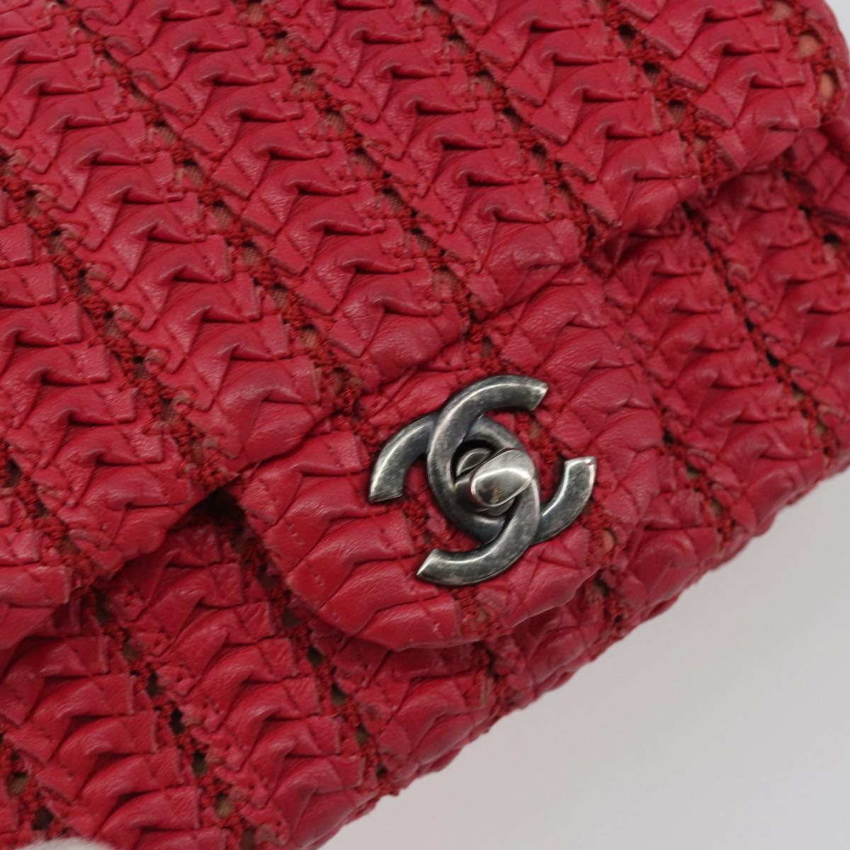 CHANEL Cloche Turn Lock Chain Flap Bag Lamb Skin Red Silver CC Auth bs30375