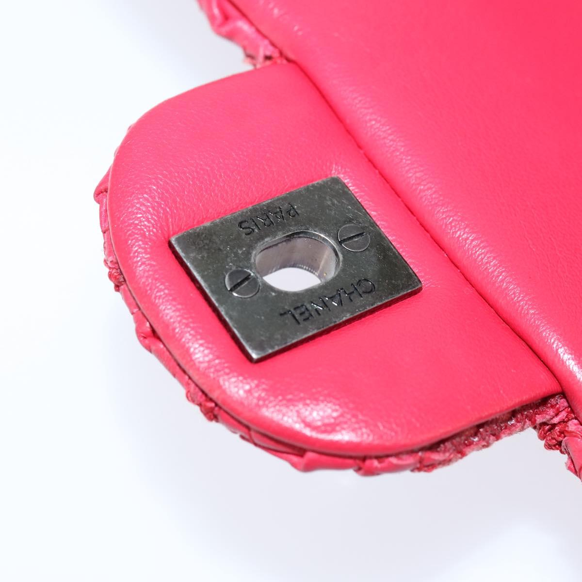 CHANEL Cloche Turn Lock Chain Flap Bag Lamb Skin Red Silver CC Auth bs30375