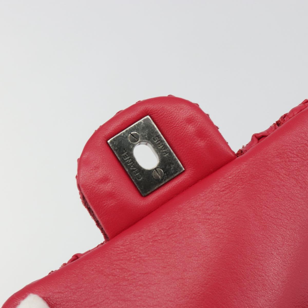 CHANEL Cloche Turn Lock Chain Flap Bag Lamb Skin Red Silver CC Auth bs30375