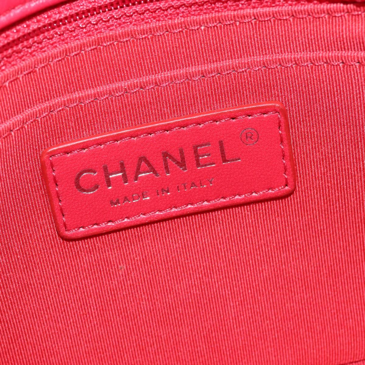 CHANEL Cloche Turn Lock Chain Flap Bag Lamb Skin Red Silver CC Auth bs30375