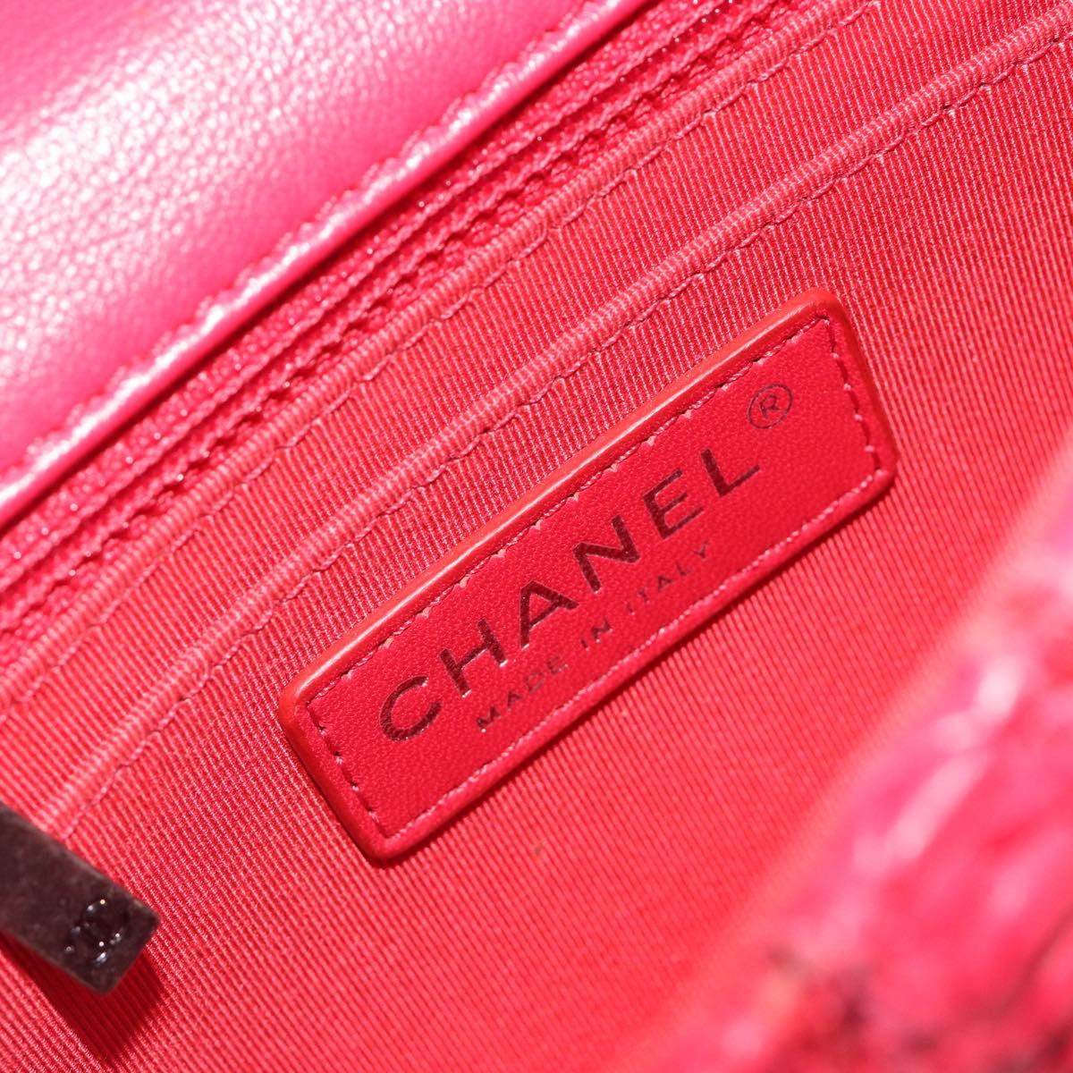 CHANEL Cloche Turn Lock Chain Flap Bag Lamb Skin Red Silver CC Auth bs30375