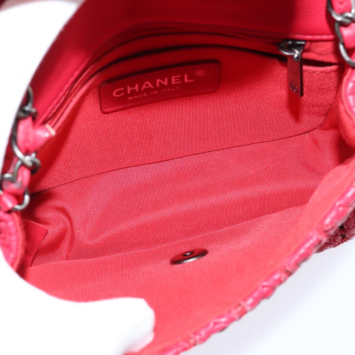 CHANEL Cloche Turn Lock Chain Flap Bag Lamb Skin Red Silver CC Auth bs30375