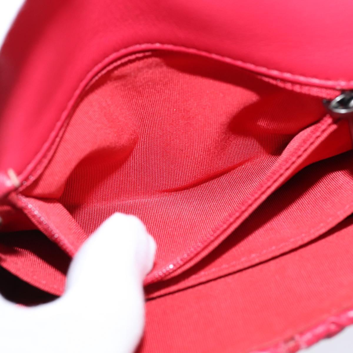 CHANEL Cloche Turn Lock Chain Flap Bag Lamb Skin Red Silver CC Auth bs30375