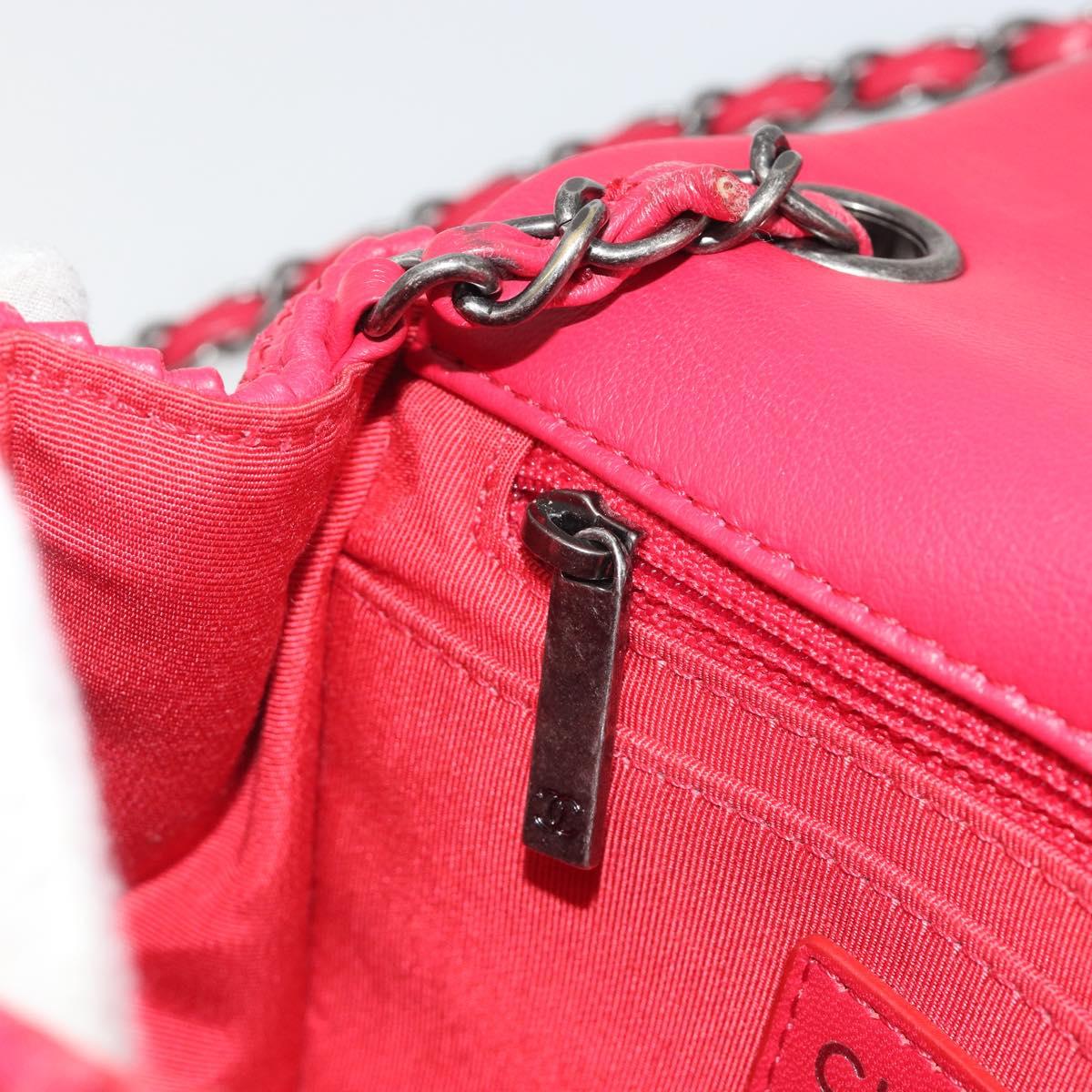 CHANEL Cloche Turn Lock Chain Flap Bag Lamb Skin Red Silver CC Auth bs30375