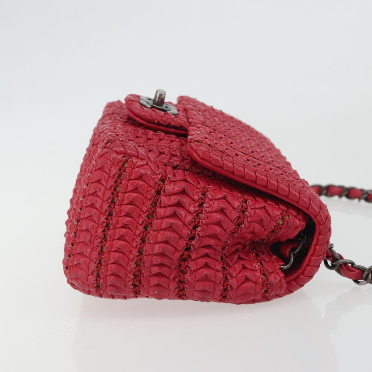 CHANEL Cloche Turn Lock Chain Flap Bag Lamb Skin Red Silver CC Auth bs30375