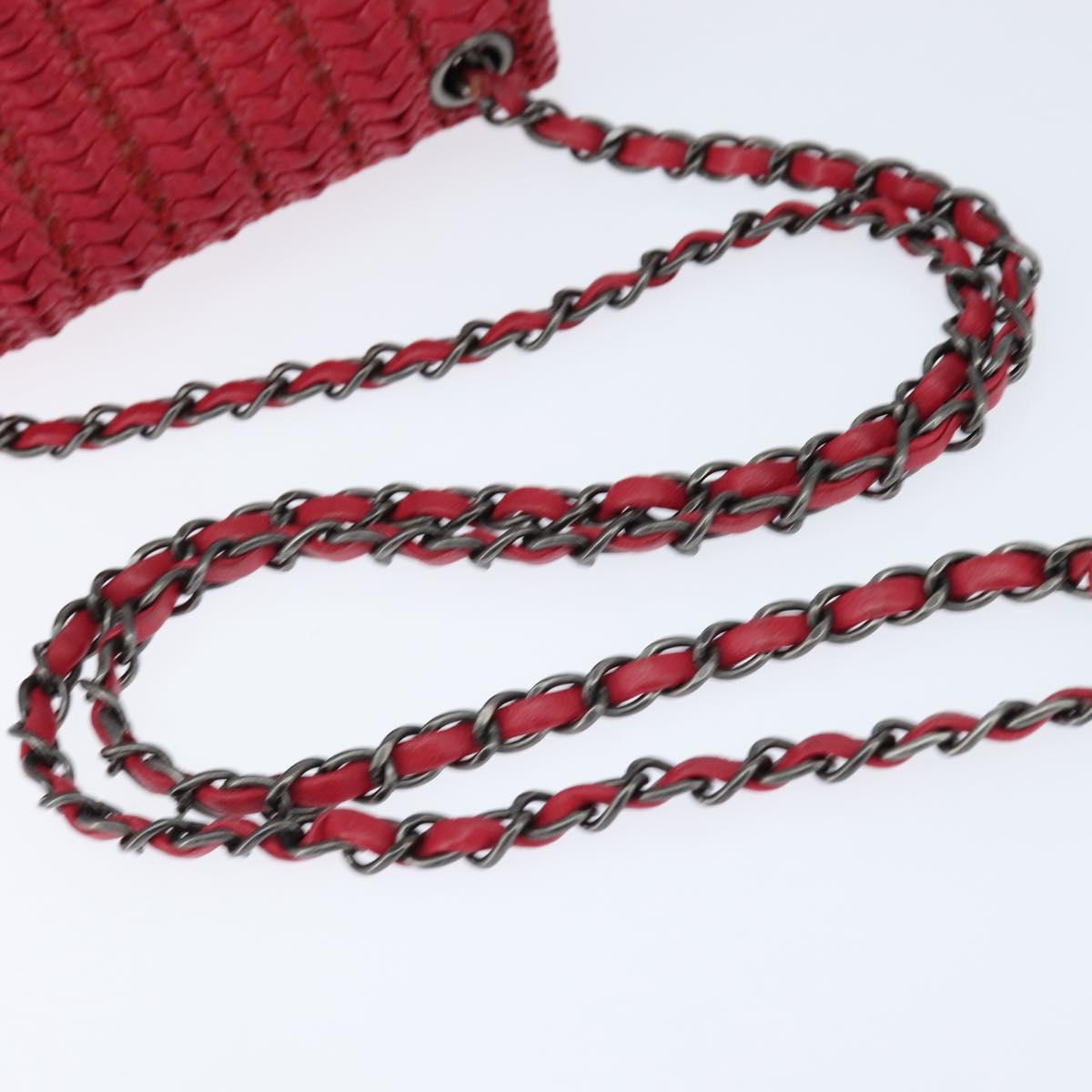 CHANEL Cloche Turn Lock Chain Flap Bag Lamb Skin Red Silver CC Auth bs30375