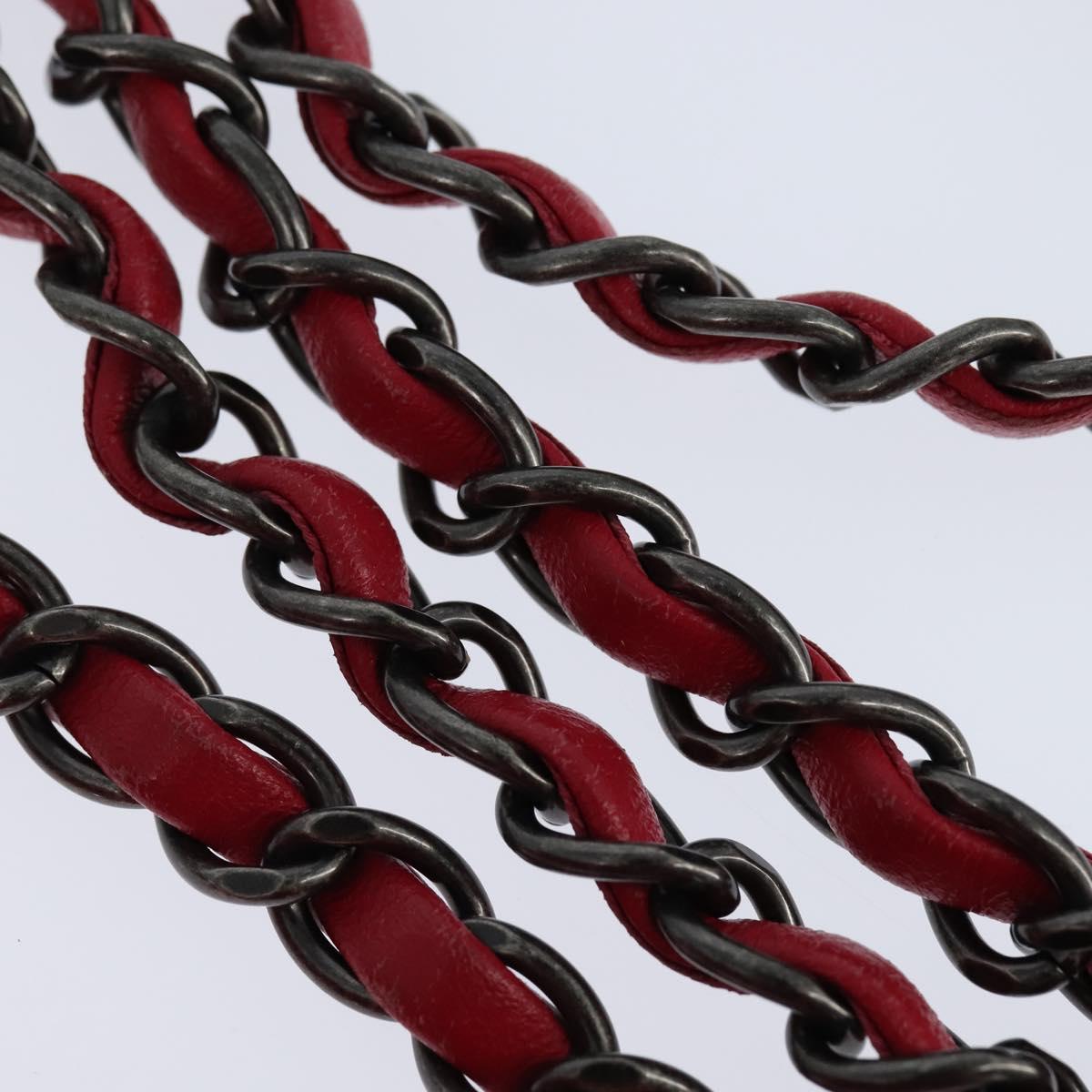 CHANEL Cloche Turn Lock Chain Flap Bag Lamb Skin Red Silver CC Auth bs30375