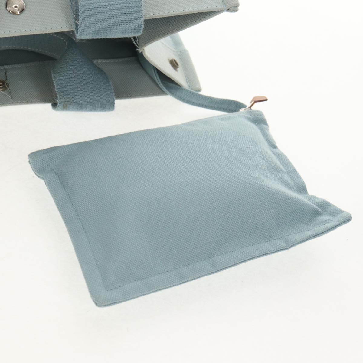HERMES Bora Bora PM Tote Bag Canvas Light Blue Silver Auth bs30377
