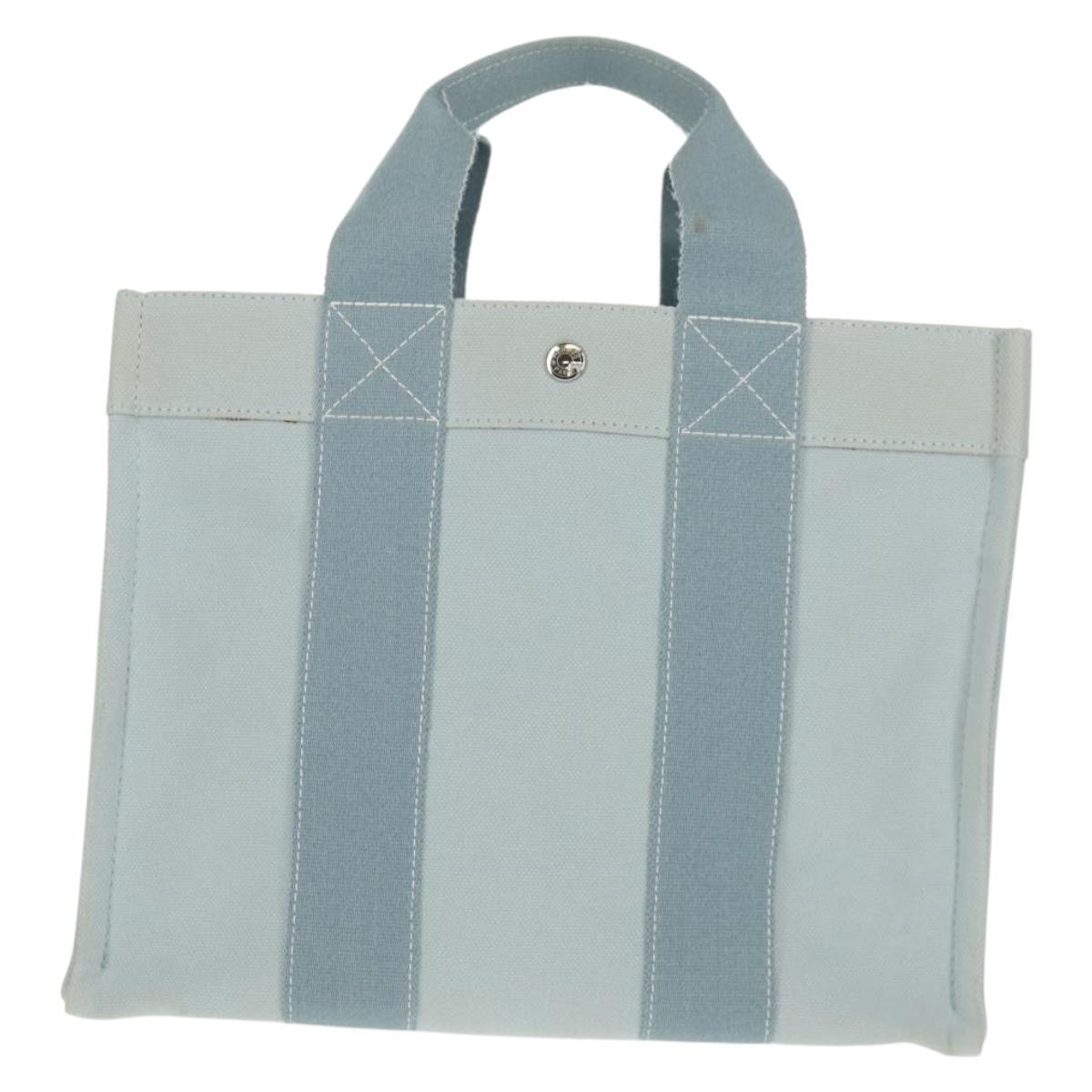 HERMES Bora Bora PM Tote Bag Canvas Light Blue Silver Auth bs30377