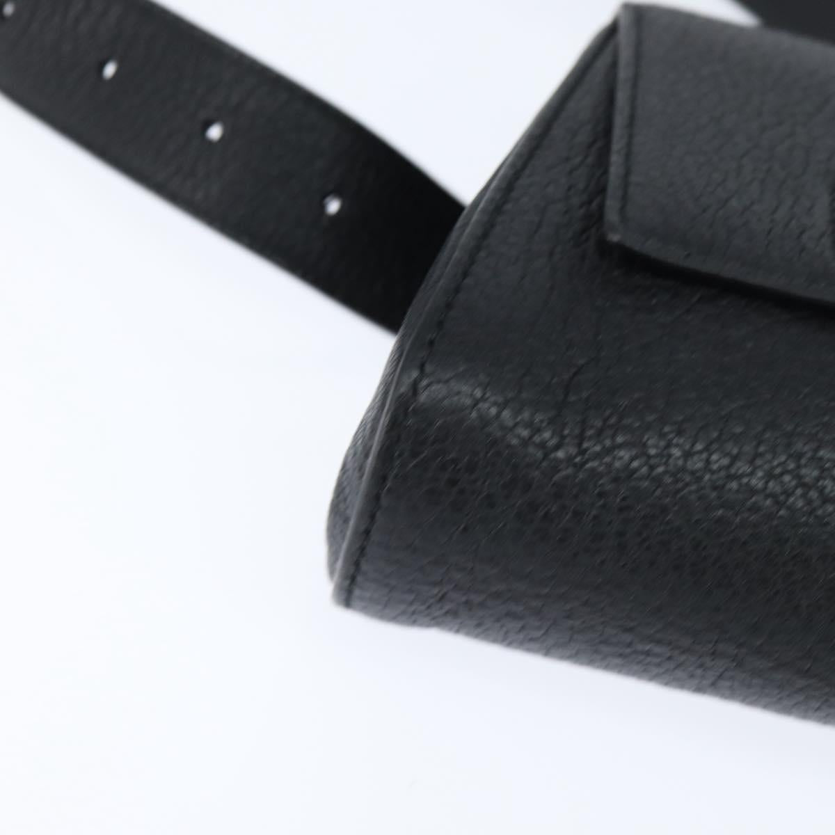 BOTTEGAV ENETA INTRECCIATO Waist Pouch Leather Black Silver Auth bs30383