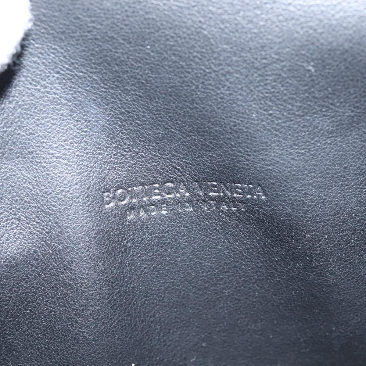 BOTTEGAV ENETA INTRECCIATO Waist Pouch Leather Black Silver Auth bs30383