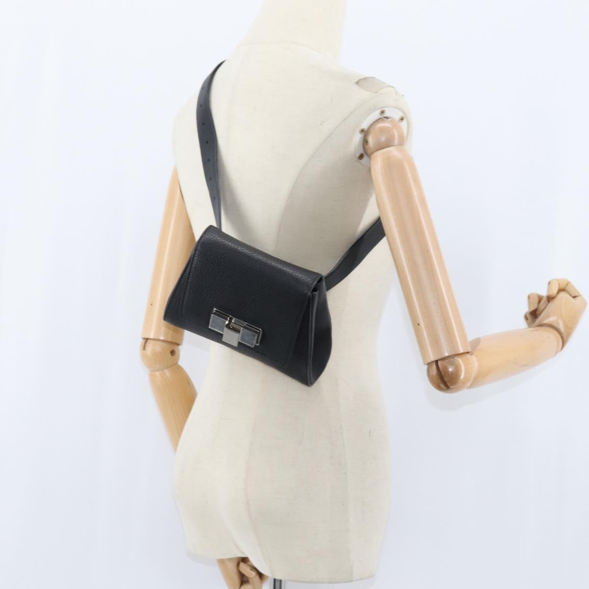 BOTTEGAV ENETA INTRECCIATO Waist Pouch Leather Black Silver Auth bs30383