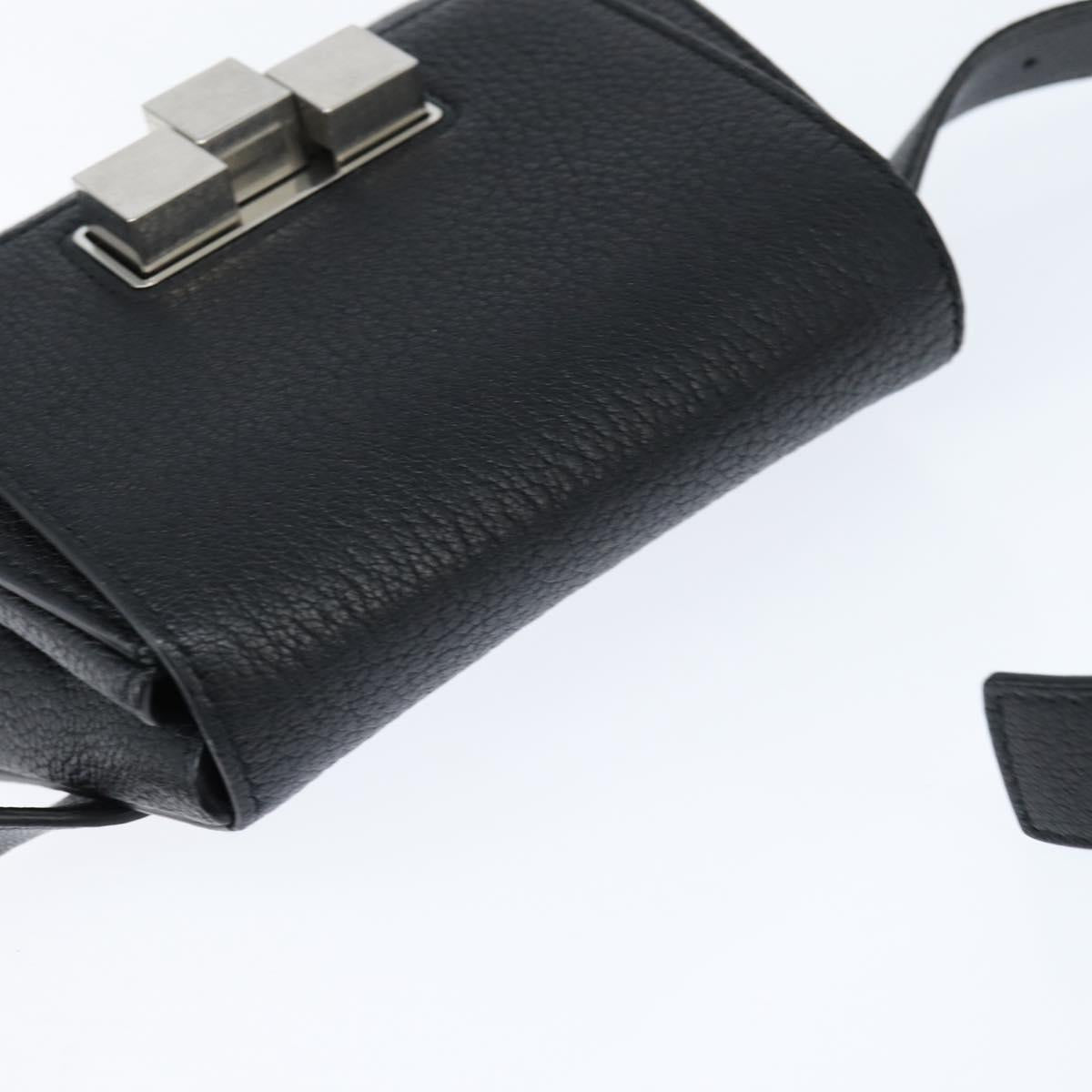 BOTTEGAV ENETA INTRECCIATO Waist Pouch Leather Black Silver Auth bs30383