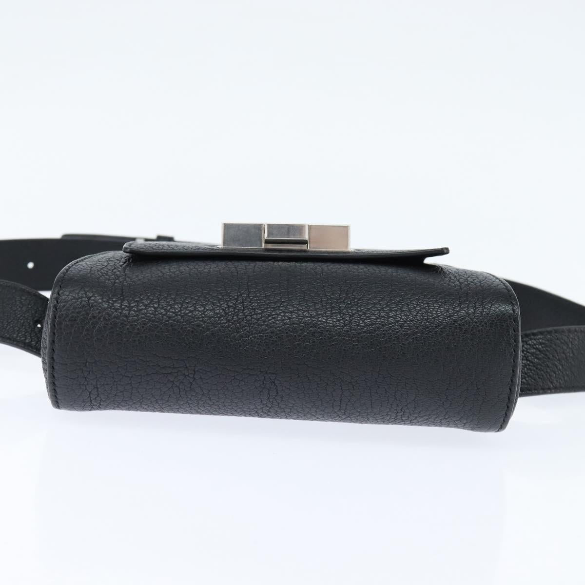 BOTTEGAV ENETA INTRECCIATO Waist Pouch Leather Black Silver Auth bs30383