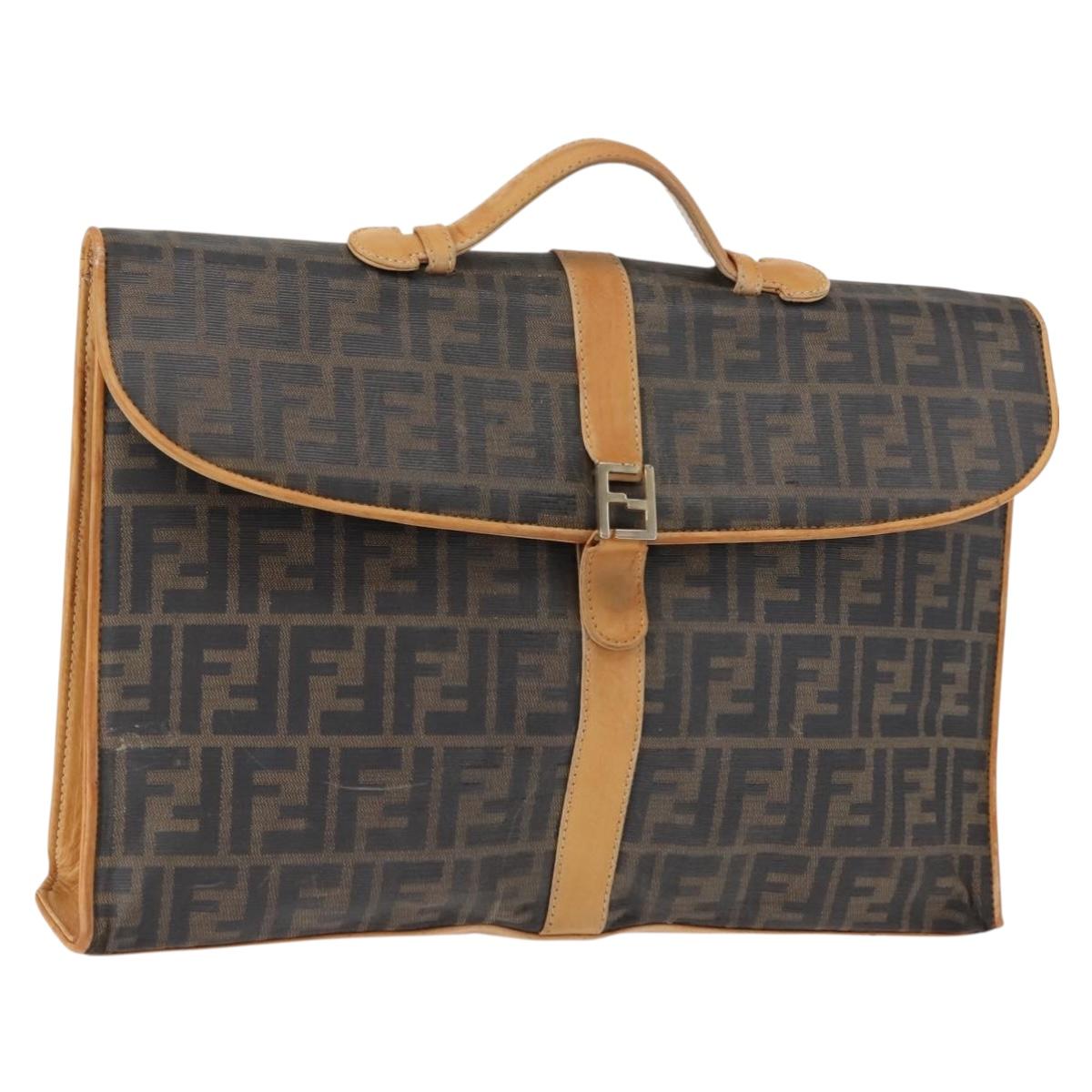 FENDI Zucca Canvas Briefcase Black Brown Auth bs30389