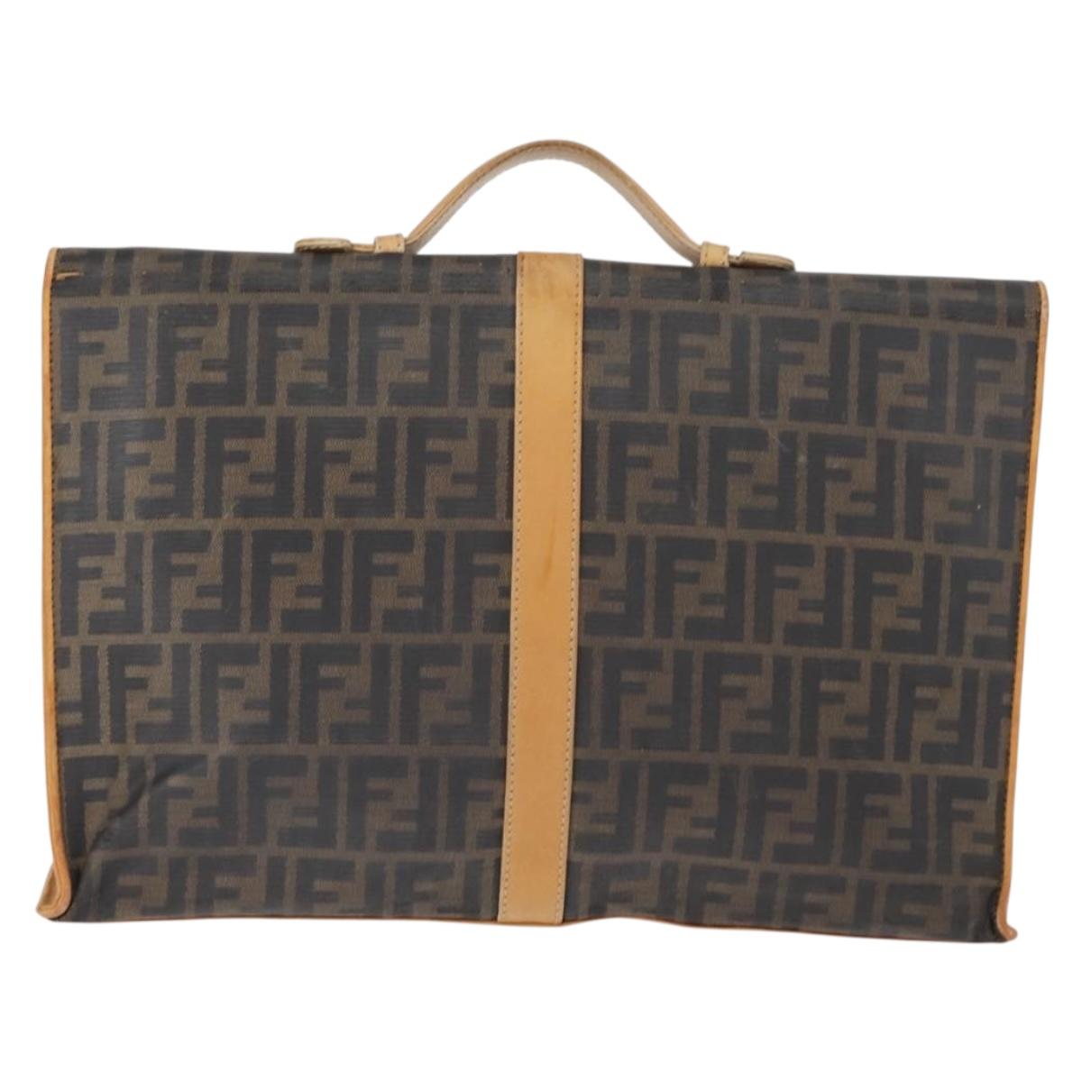 FENDI Zucca Canvas Briefcase Black Brown Auth bs30389