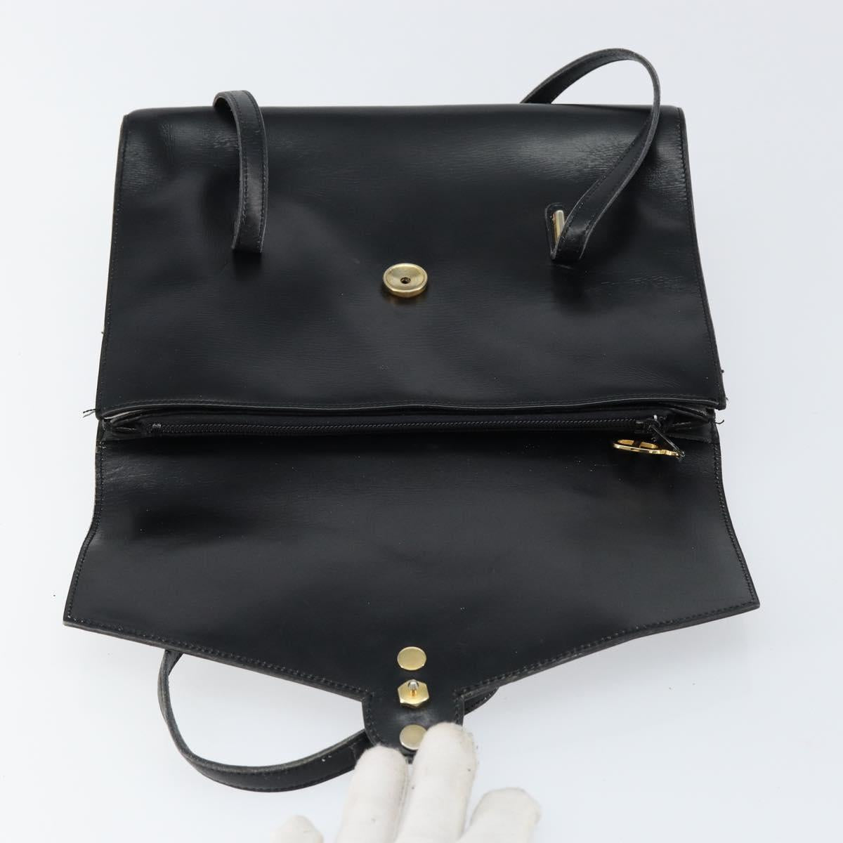 Christian Dior Hand Bag Leather Black Gold Auth bs30391