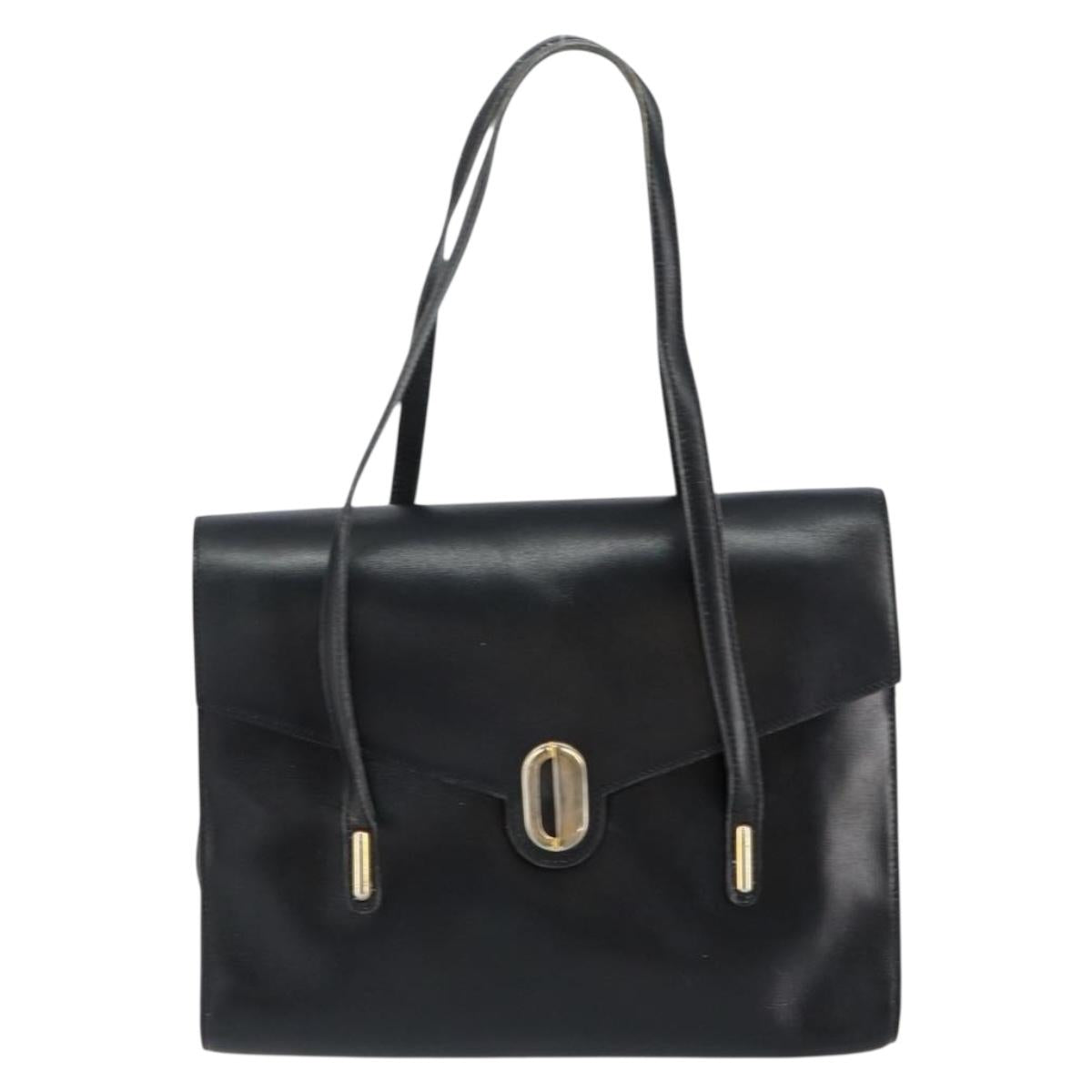 Christian Dior Hand Bag Leather Black Gold Auth bs30391