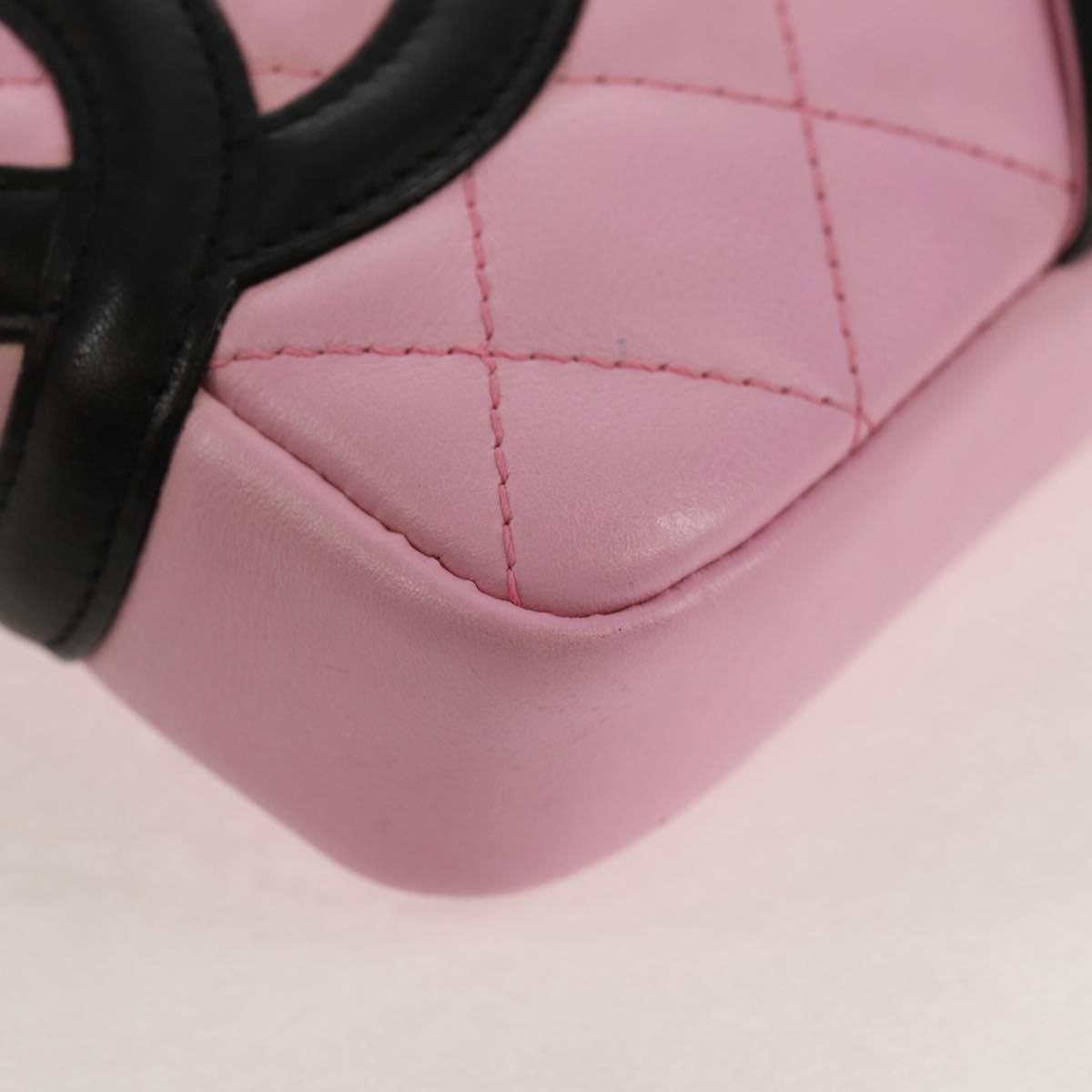 CHANEL Cambon Line Shoulder Bag Leather Pink Black Silver CC Auth bs30393V