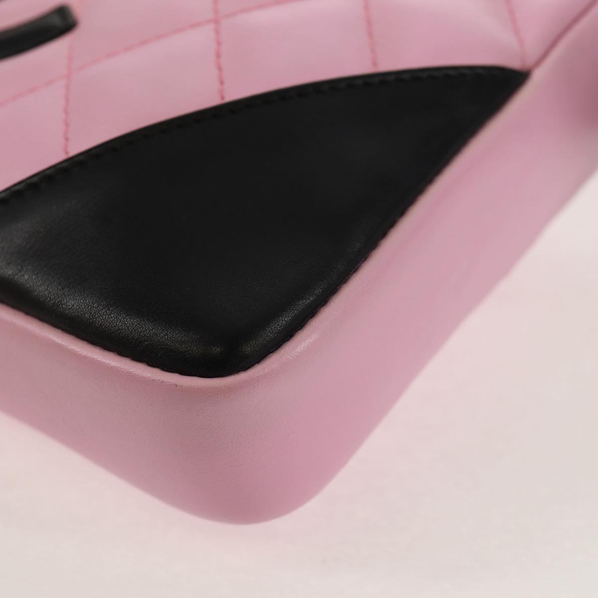 CHANEL Cambon Line Shoulder Bag Leather Pink Black Silver CC Auth bs30393V