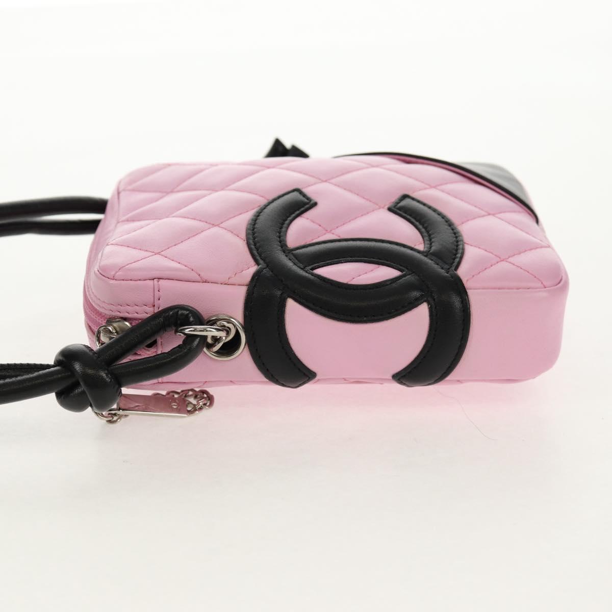 CHANEL Cambon Line Shoulder Bag Leather Pink Black Silver CC Auth bs30393V