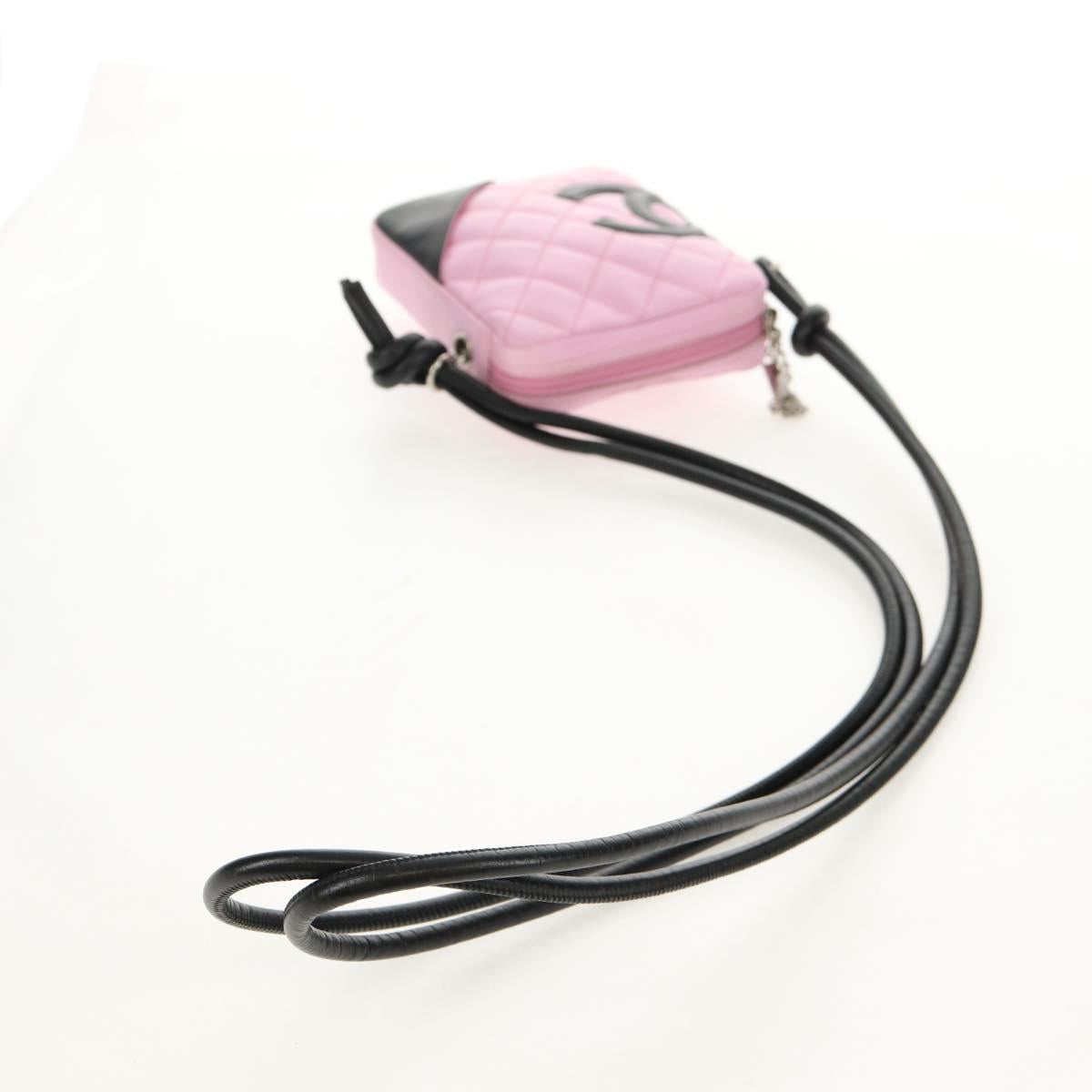 CHANEL Cambon Line Shoulder Bag Leather Pink Black Silver CC Auth bs30393V