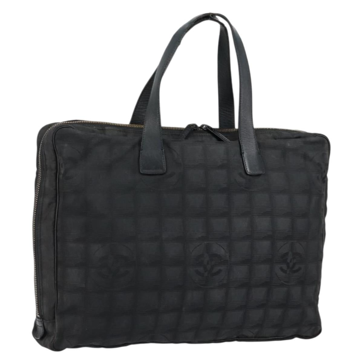 CHANEL New Travel Line Briefcase Nylon Black Silver CC Auth bs30394