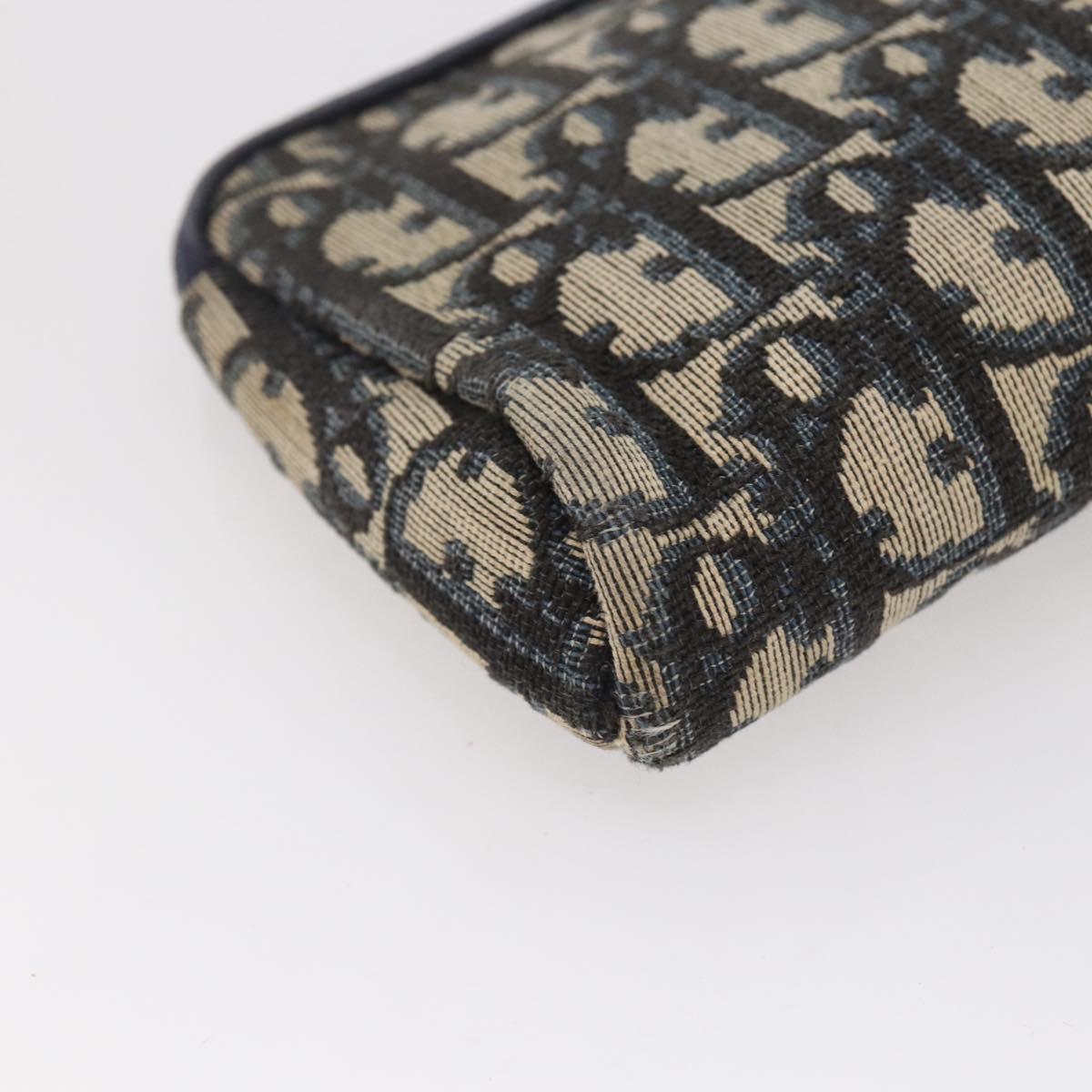 Christian Dior Trotter Canvas Pouch Navy Gold Auth bs30397