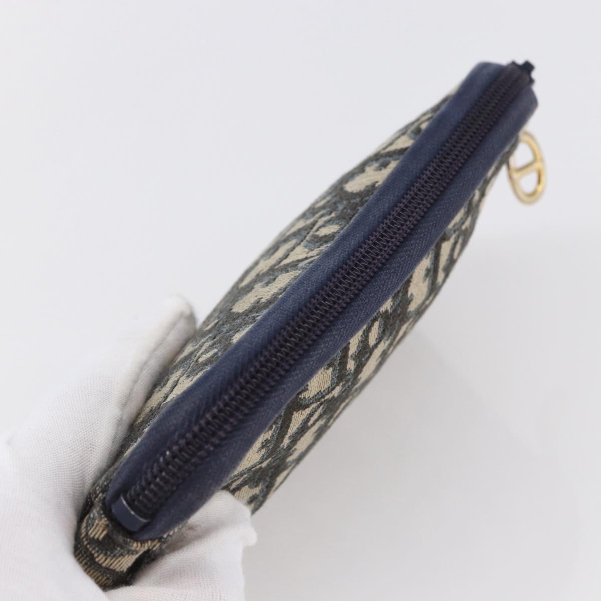Christian Dior Trotter Canvas Pouch Navy Gold Auth bs30397