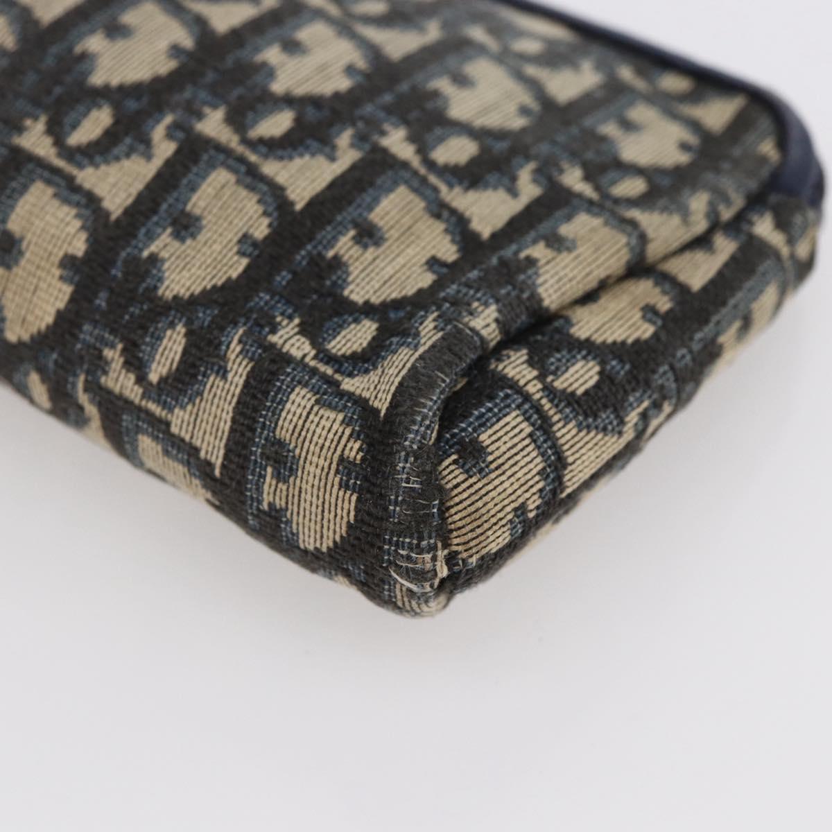Christian Dior Trotter Canvas Pouch Navy Gold Auth bs30397